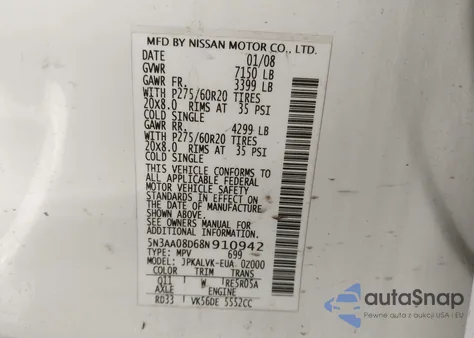 2008 Infiniti Qx56 из США, поврежденный, VIN 5N3AA08D68N910942